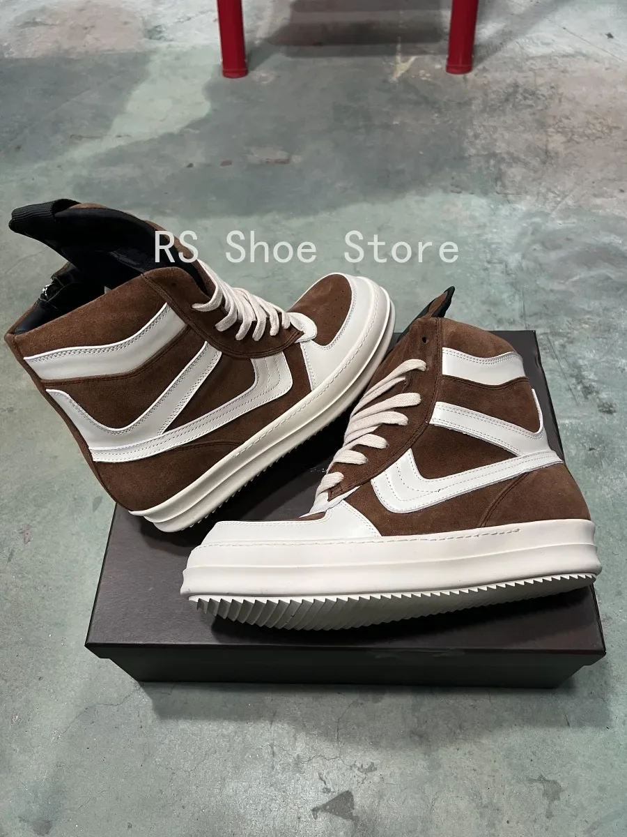 

Ro White Leather High Top Shoe Luxury Brown Suede Boot Men Shoes Zipper Women Casual Sneaker Design Ankle Boots