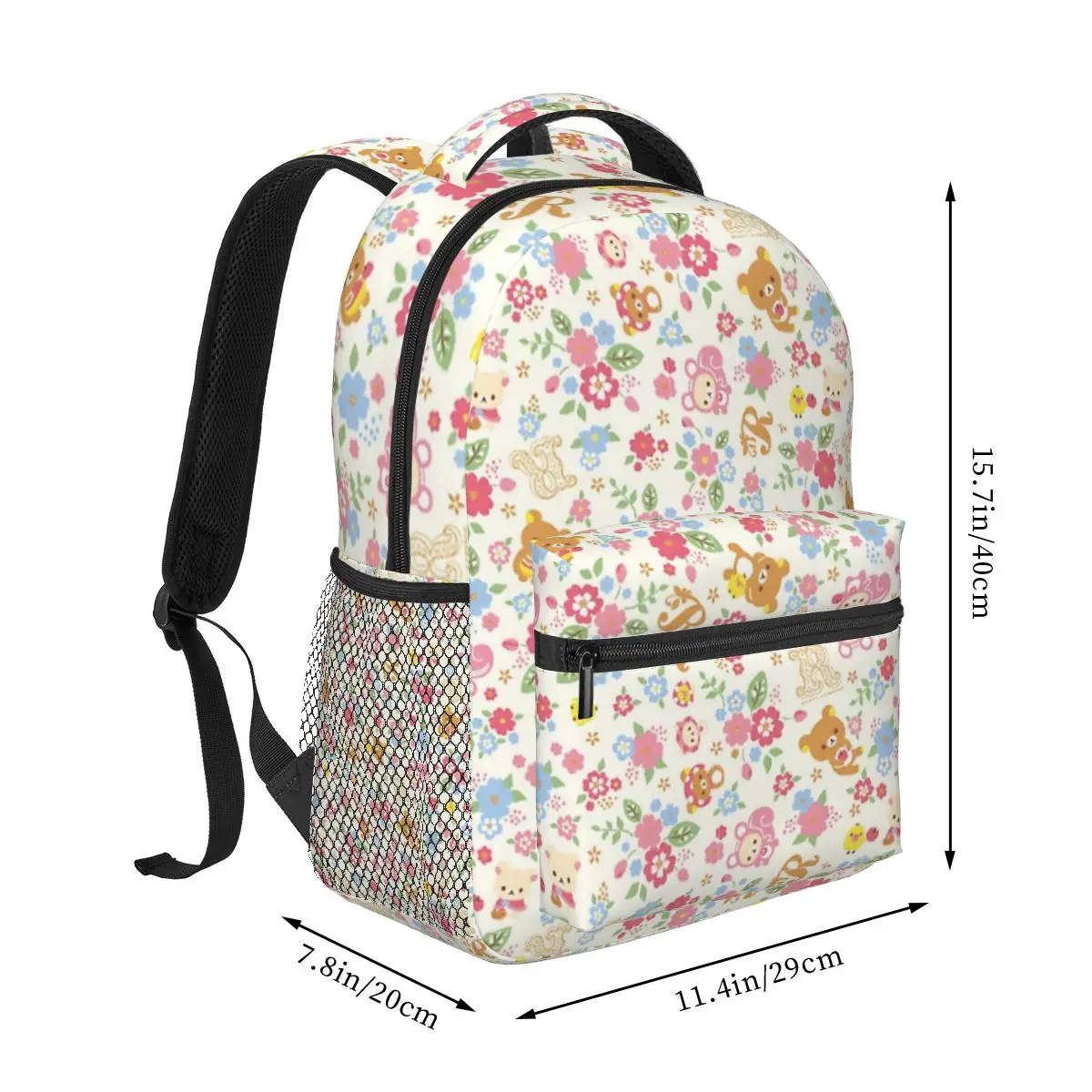 Cute Rilakkuma Flower Pattern Student Backpack School Bag Hiking Travel Daypack for Boys Girls Fashion Bookbag Shoulder Bags