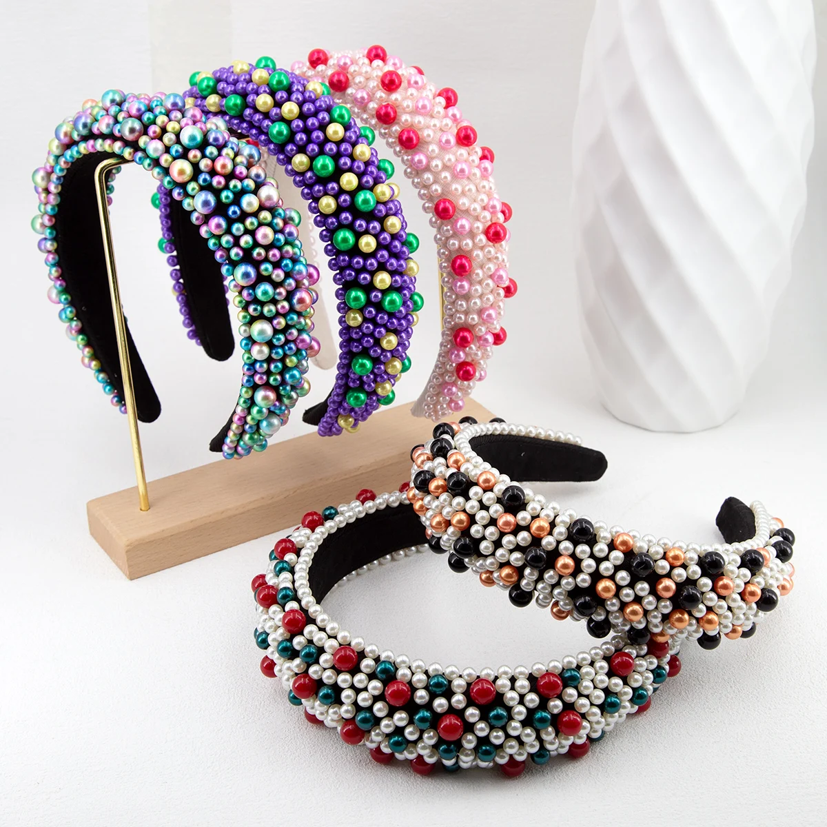 4cm Fashion Baroque Sponge Full Pearl Headband Hair Accessories Female Wide Headband Hair Hoop Headwear