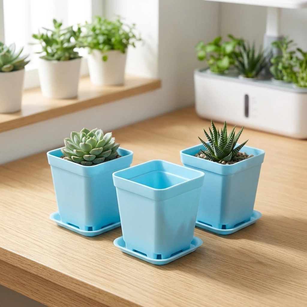 7cm Square Plastic Pots For Succulents Plants Thickened Material Multiple Colors With Drainage Holes For Home Office Decor