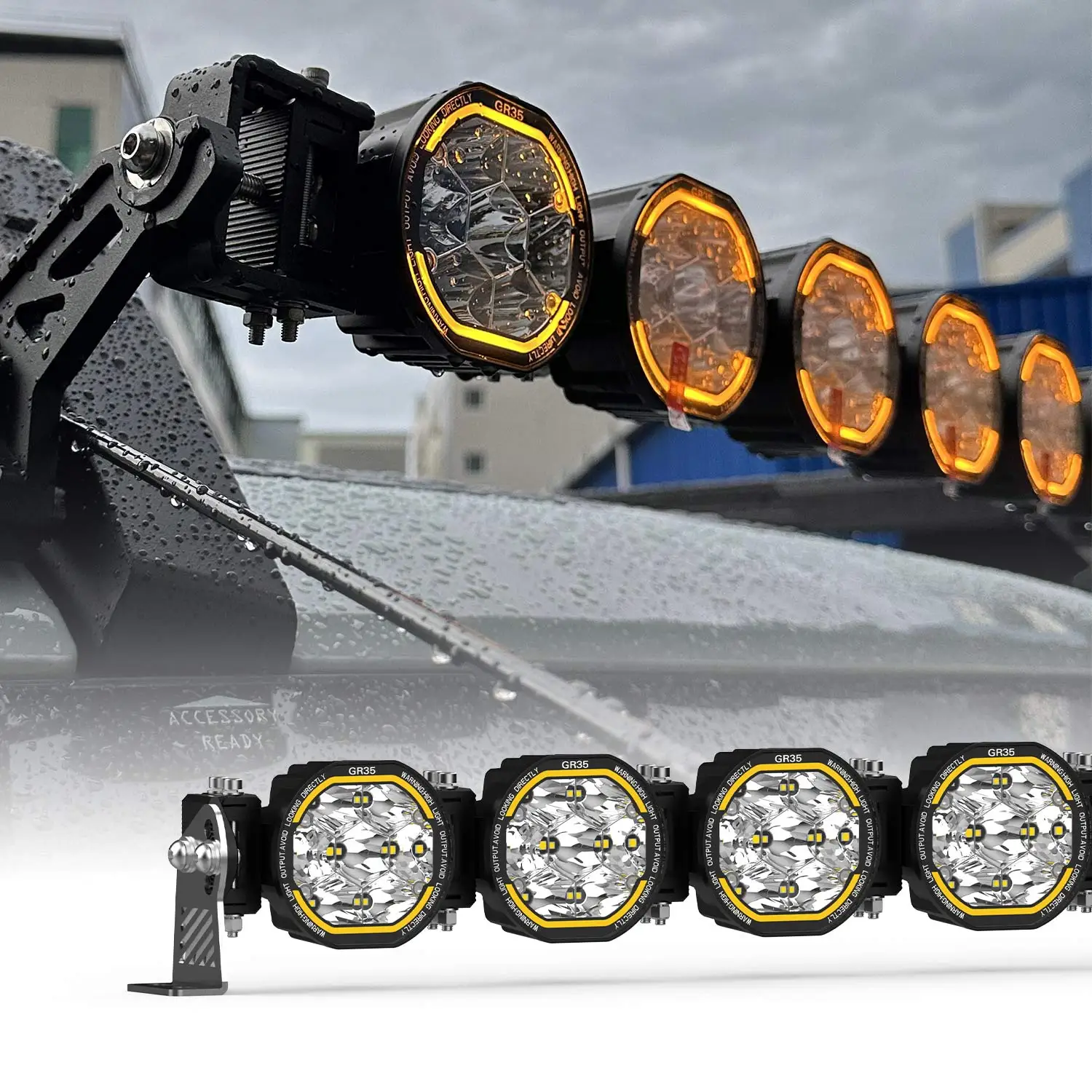 

YBYZ 330W Roof Mounted Linkable Square LED Work Light Bar Kit 42" Spot 4x4 Offroad Pod Lights with Amber DRL for SUV UTV ATV