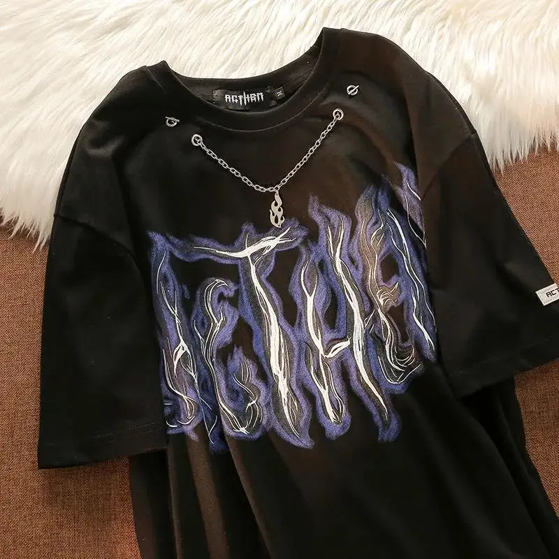 

Loose Men's ort Sve T-irt American Retro Sle Summer Casual Pants Breathable Polyester Fiber Streetwear Trend Brand