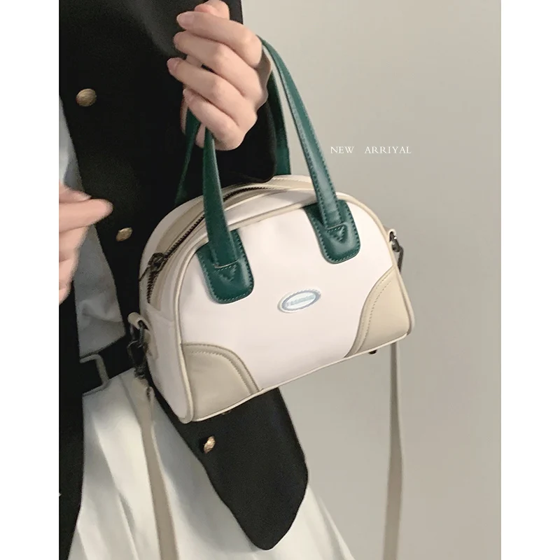 Contrast Color Boston Handbags for Women Soft Pu Leather Large Capacity Female Casual Mini Handle Bag Versatile Shoulder Pack