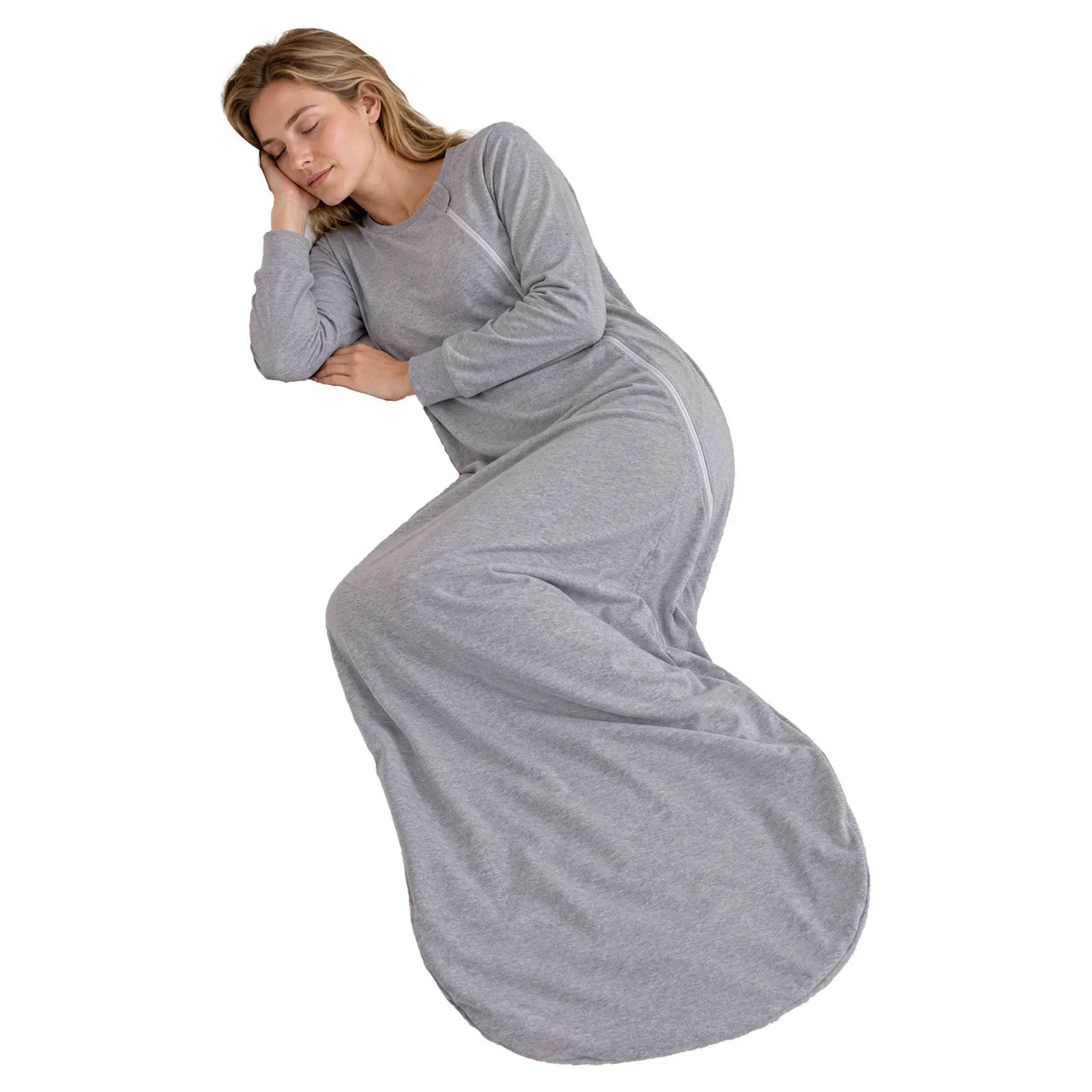 Womens Sleep Robe Zipper Sleeping Bag Long Sleeves Solid Color Sleeping Sack Homewear for Ladies Soft Warm Sleep Bag Loungewear