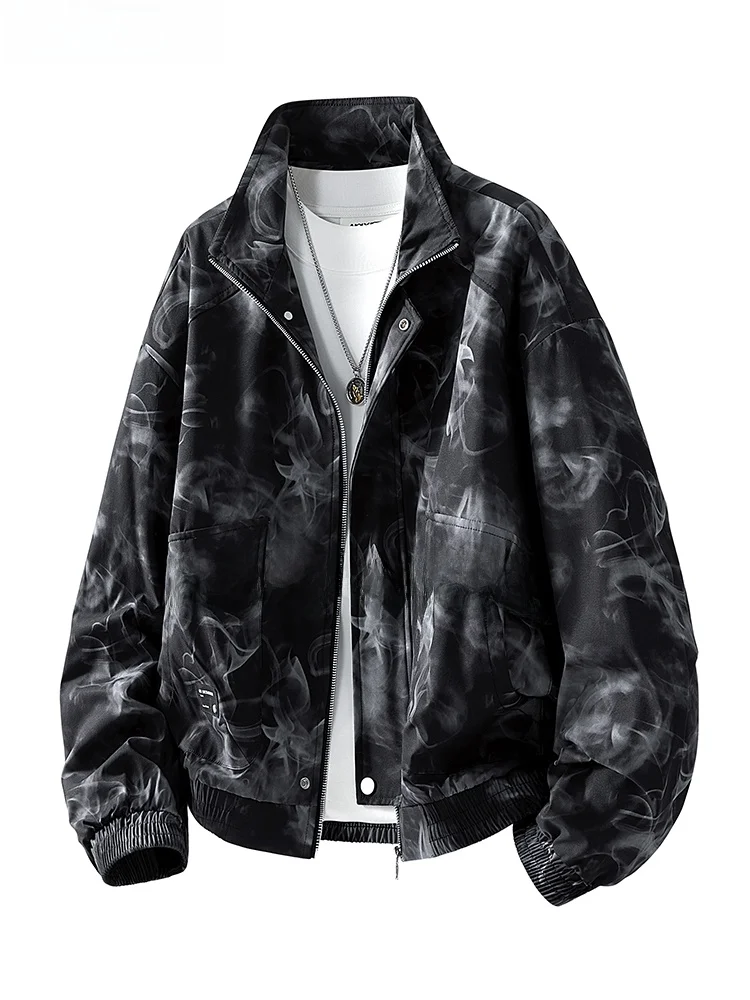 

Модная мужская куртка большого размера с воротником-стойкой, весенне-осенняя, в американском ретро-стиле, окрашенная, свободного кроя, универсальный топ Haome