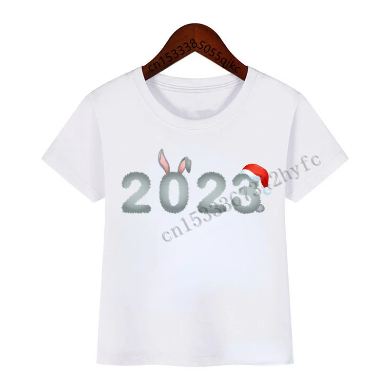 

2023 Merry Christmas Happy New Year Printed T-Shirt Children Cartoon T-Shirt Custom Name Number Custom Adult T-Shirt