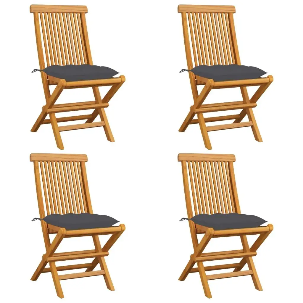 4-Piece Solid Teak Patio Chairs Set with Anthracite Cushions - Durable Outdoor Furniture