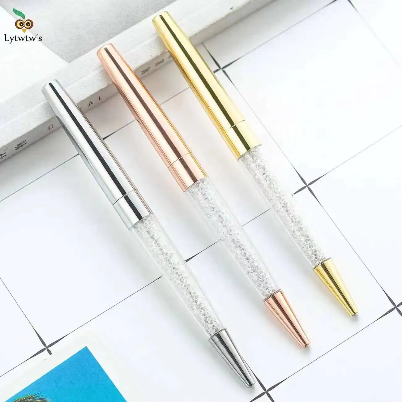 1-3-12 pcs Crystal Ballpoint Pen Stationery Office School Supplies Spinning Metal High Quality Luxury Roller Rose Gold