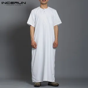 Incerun-kaftan islâmico para homens, caftan islâmico, cor sólida, moda, manga curta, Oriente Médio, dubai, tamanho s-5xl, 2024 8 principais vendas roupa masculina de dubai - №8
