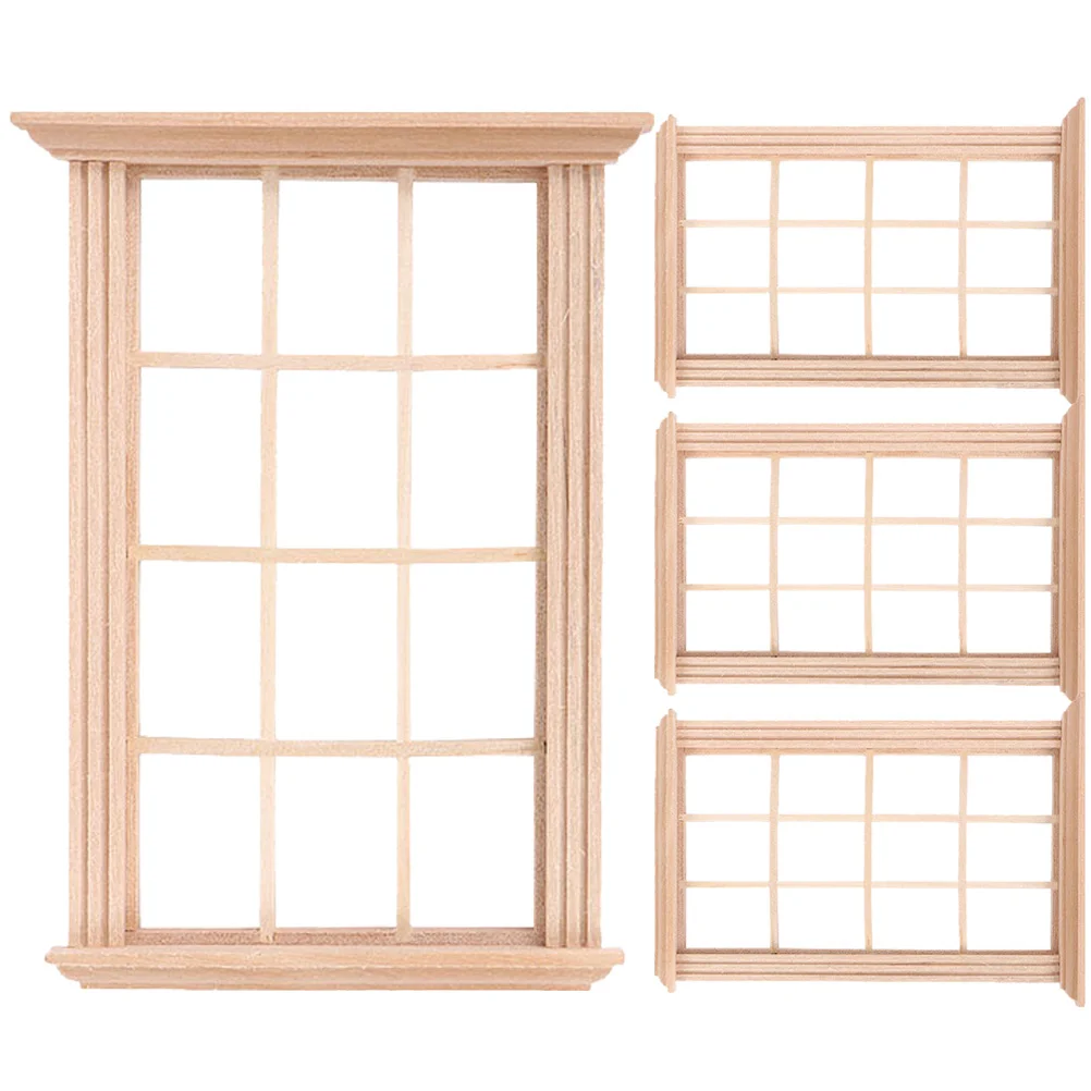 4 Pcs Window Frame Model Mini Kids Toys House Home Accessories Furniture Adornment Solid Wood Fairy