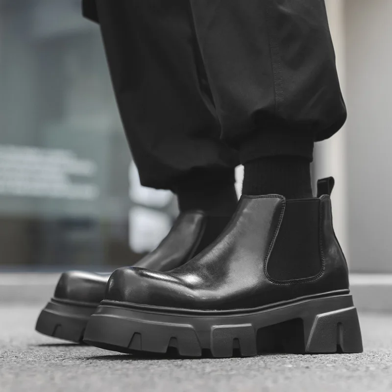 

England style mens fashion punk rock chelsea boots brand designer shoes cowboy genuine leather boot cool platform ankle botas