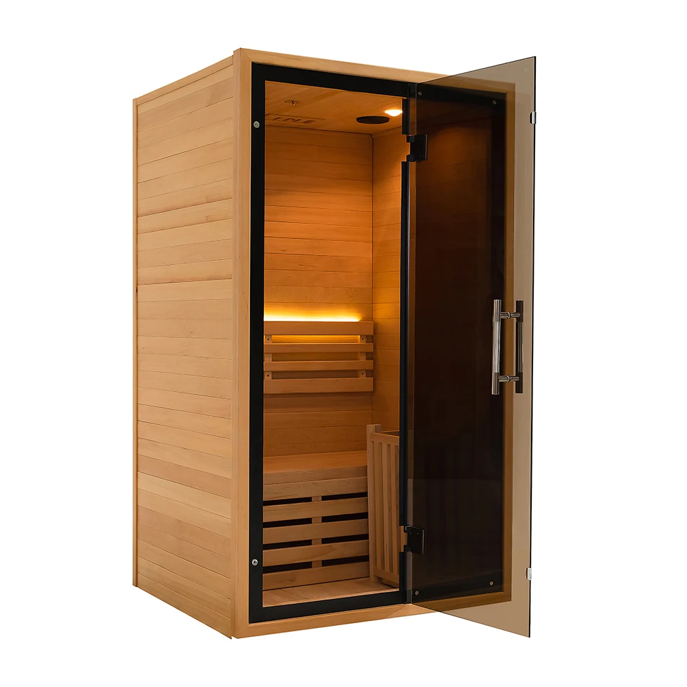 Solid Wood Indoor Hemlock & Red Cedar Traditional Steam Sauna Room With Reading Lamp