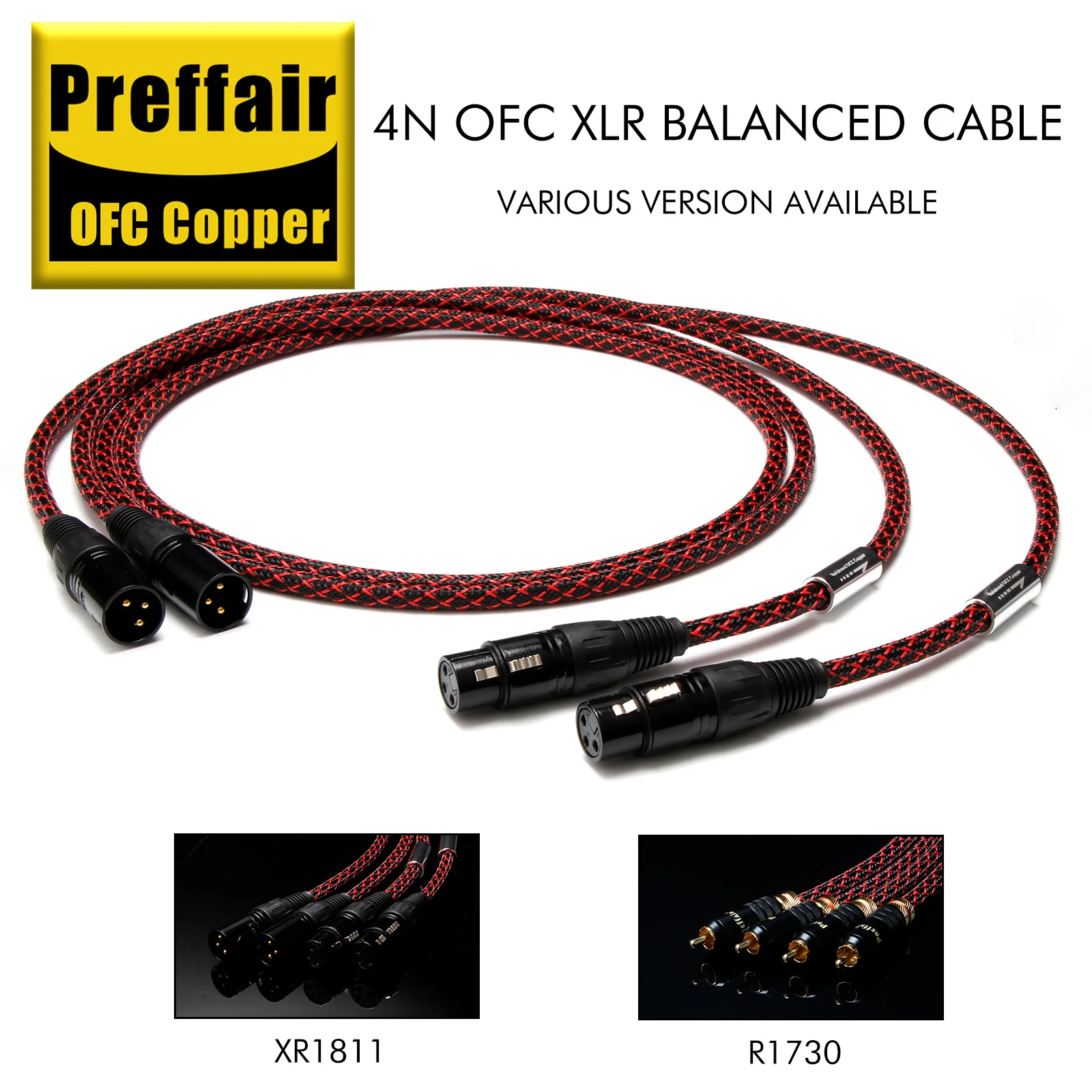 1 Pair Preffair X401 Hi-End OCC Copper Shield RCA Cables Male RCA Audio Cable Extended Cord Wire for AMP/DAC/CD/Mixer