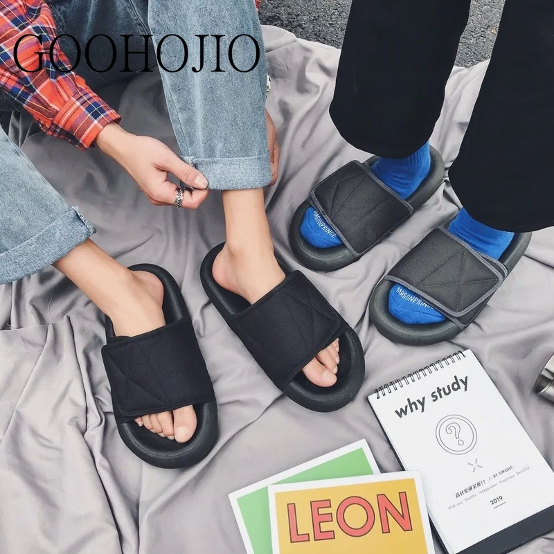 Summer Men Slides Hook Loop Men Flip Flops Slip-on Beach Shoes Men Slippers Male Sandals Slippers Wear-resistant Soft Outdoor