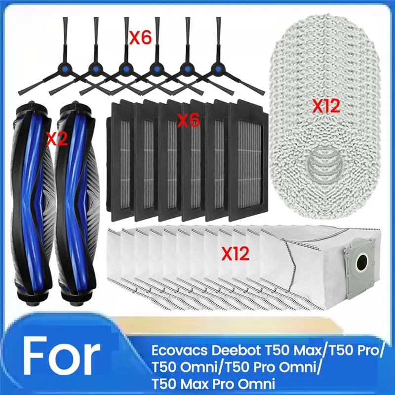 Kit de pièces pour aspirateur A35T : brosse rotative, filtre HEPA, brosse latérale, chiffon de nettoyage, sac à poussière pour Ecovacs Deebot T50 Max Pro Omni