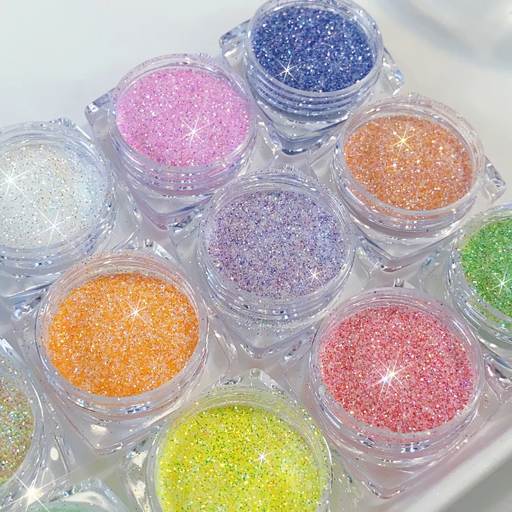 12 Gläser schimmerndes Zucker-Glitzerpulver für Nägel, bunter Bonbon-Mantel-Effekt, schillerndes Nail-Art-Pigment, Chrom-Staub, Reiben auf den Nägeln
