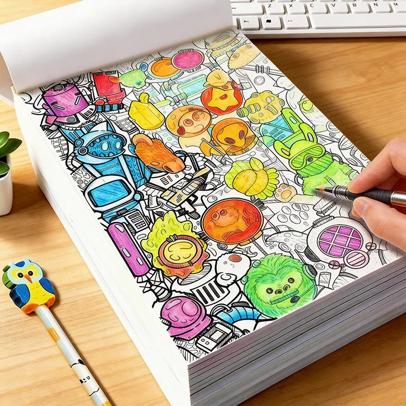 Combining Line Drawing and Coloring, This Adult Stress Relieving Graffiti Coloring Book, It's A Complex Hand Drawn Drawing Book