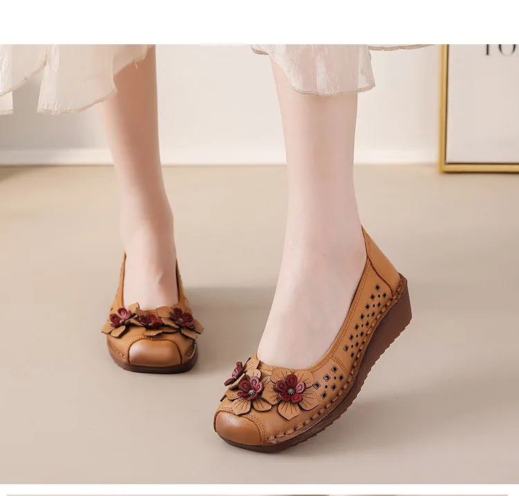2025 Sommer Neue Damen-Mesh-Sandalen aus Rindsleder – Modische Mutter-Schuhe mit weicher Rindersehnen-Sohle und rutschfester Keilabsatz – Detail 16
