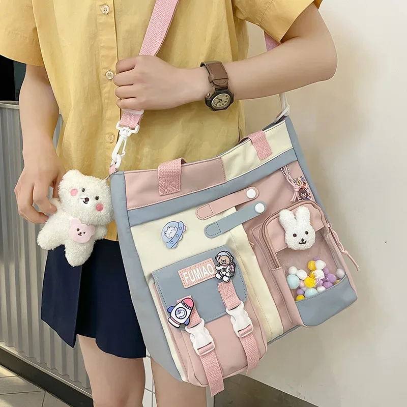 New Sweet Cartoon Women Shoulder Bag Fashion Nylon High Capacity Women Crossbody Bag Causal Patchwork School Bag for Girl