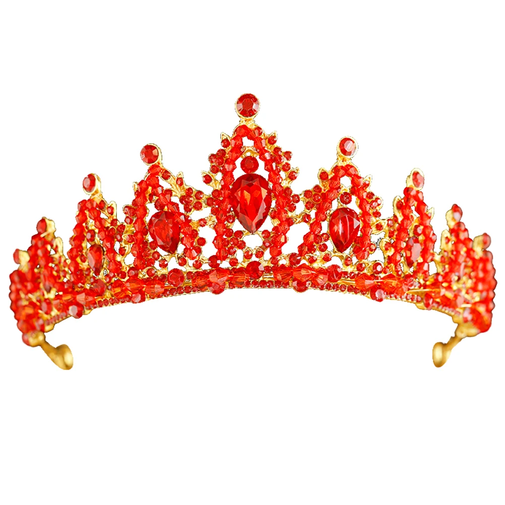 

Exquisite Red Crystal Crown Rhinestone Bridal Tiara Handcrafted Headwear Wedding Party Headdress Accessory