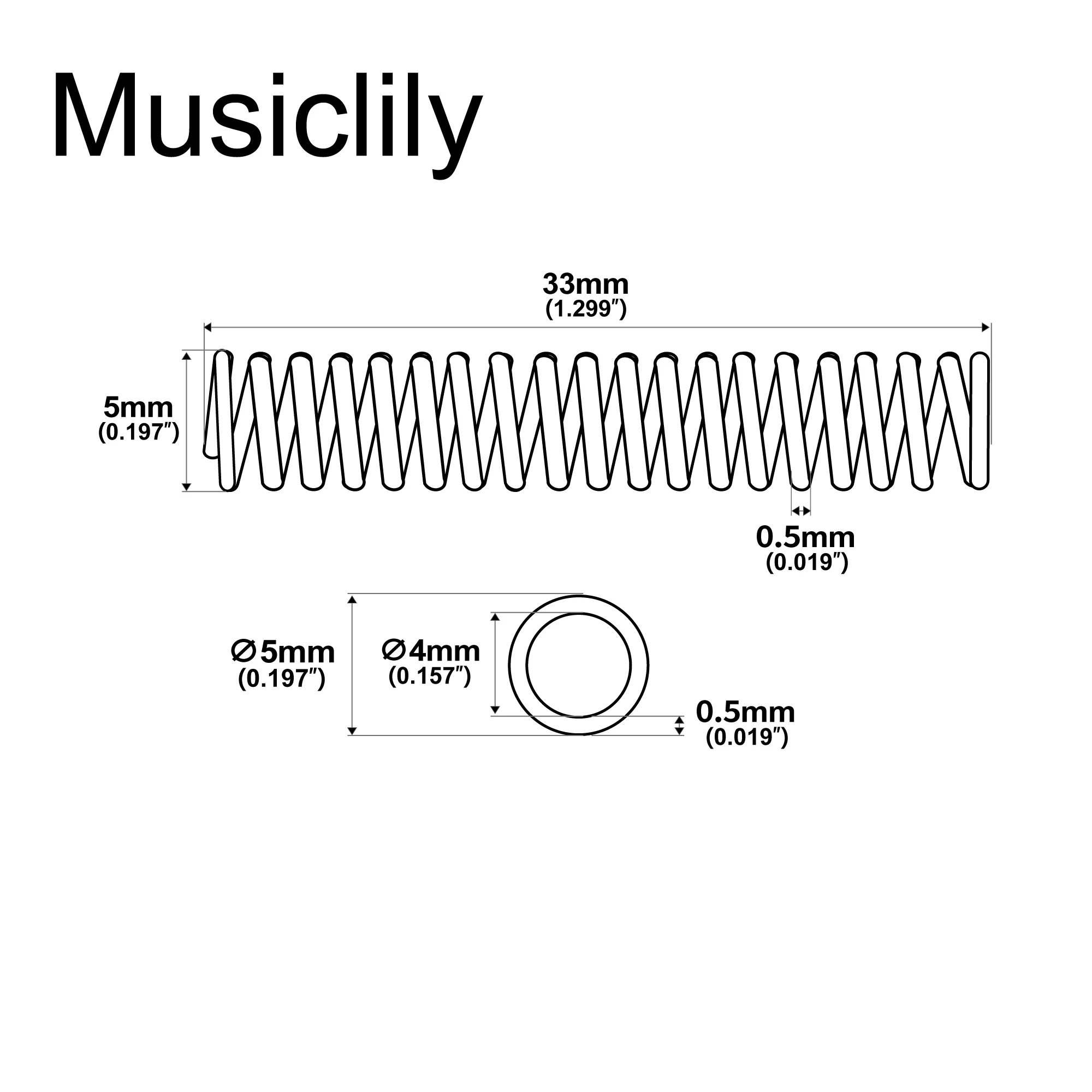 Musiclily Basic 5x33mm Humbucker Pickup Height Adjustment Mounting Springs for Electric Guitar, Nickel (Set of 50)