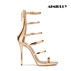 Fashion Women‘s Sandals Open Toe High Heels Shoes Stilettos Buckle Strap Cover Heel for Ladies Wedding Party Champagne Customize