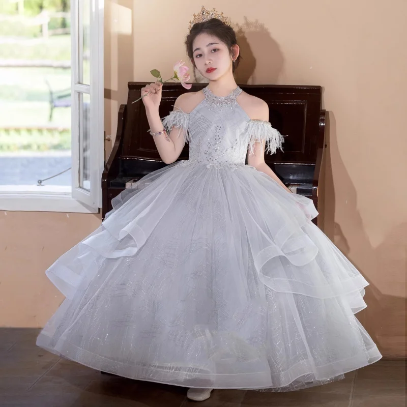 Children's Day Host Dress for Girls High-End Light Luxury Niche Princess Dress Piano Performance Costume for Girls
