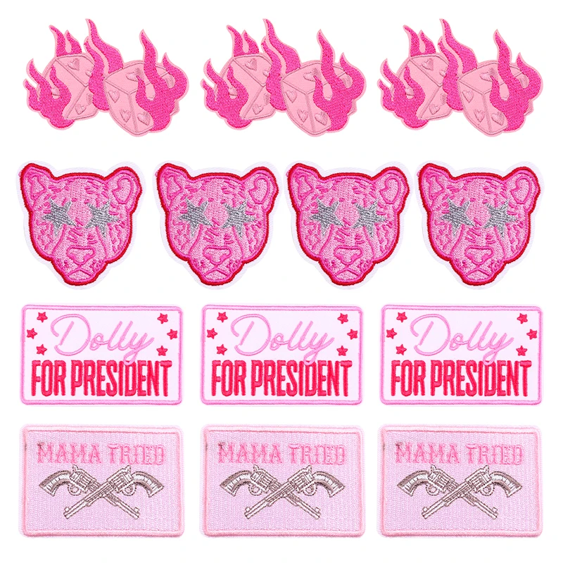 10Pcs/Lot  Cartoon Embroidered Patches for Clothing Pink Leopard Patch Iron on Patches on Clothes Hat Backpacks Stickers Diy