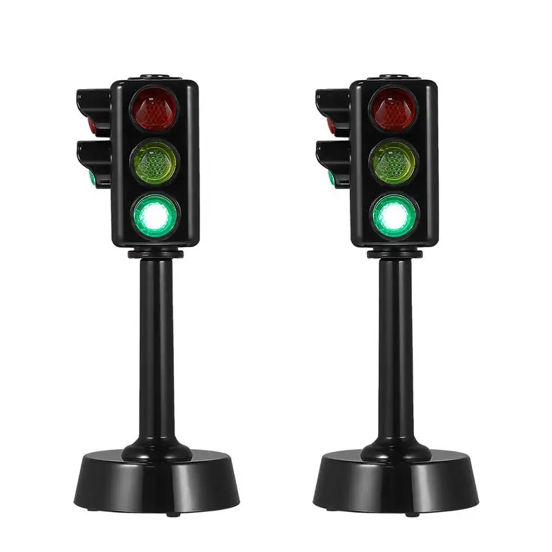 2pcs Kids Traffic Signal Light Toy Model Mini Traffic Signal Light With Stand Red Green Yellow Signals Light Crosswalk Miniature