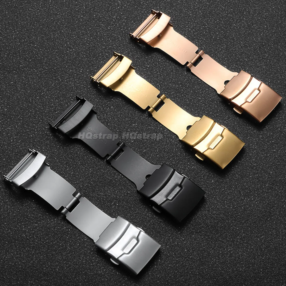 16mm 18mm 20mm 22mm Stainless Steel Watchband Buckle Double Press Silver Black Folding Button Silicone Strap Clasp Accessories