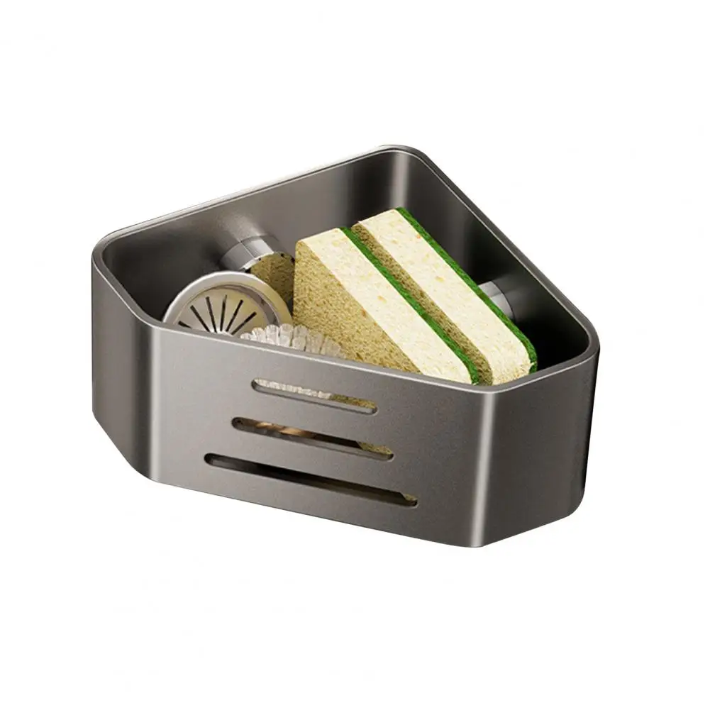 

Sink Sponge Holder with Suction Cups for Kitchen Sink Corner Rustproof Carbon Steel Sponge Holder for Soap And Brushes