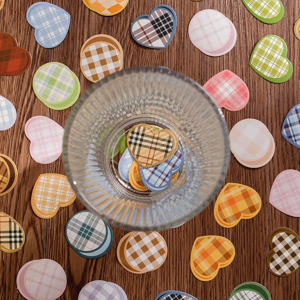 46pcs Mini Creative Retro Scrapbook Decoration Plaid Striped Heart Sticker Stationery For Kids Reward Handbook Diary Album Gift