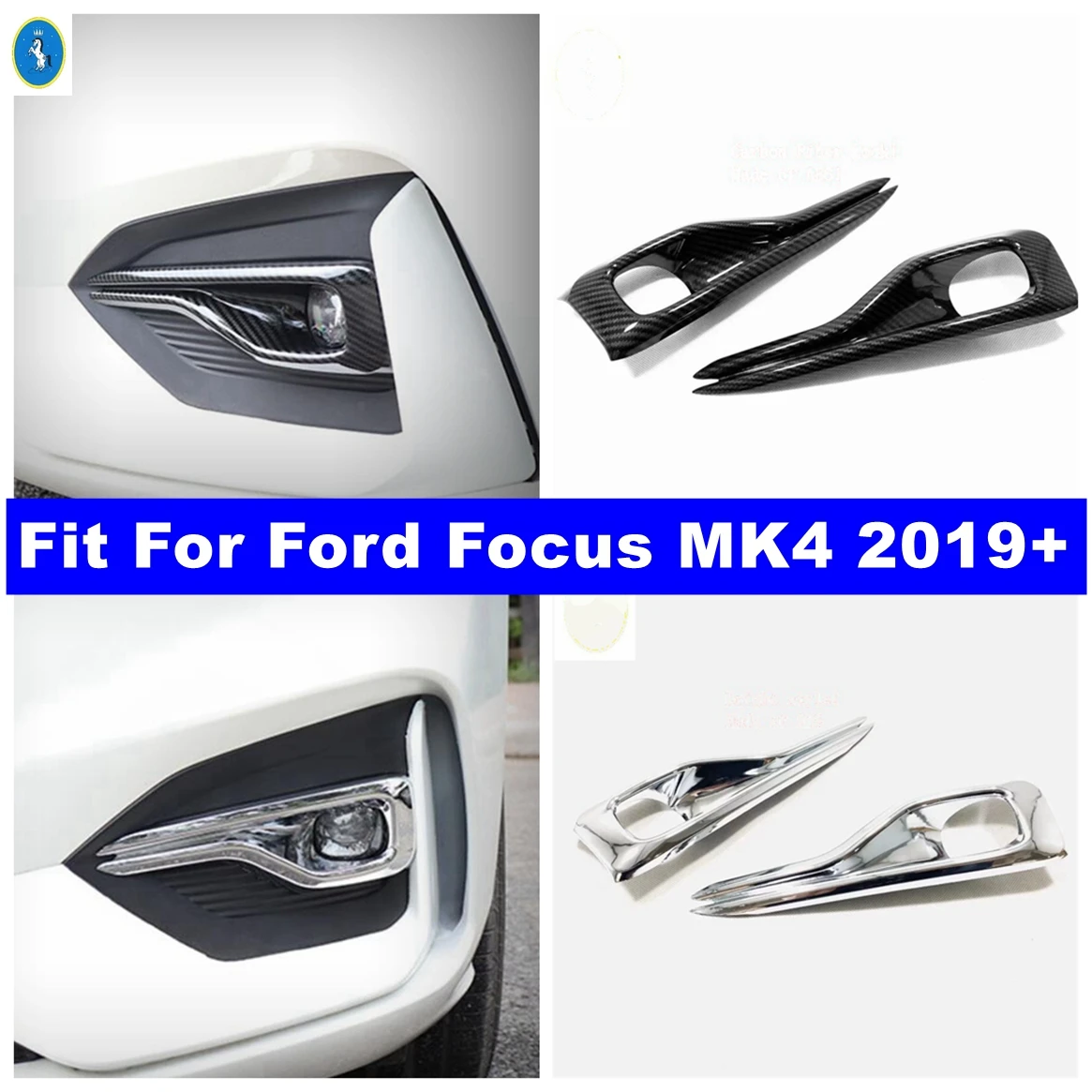 

ST-Line Front Bumper Fog Lamps Lights Decor Frame Cover Trim Chrome / Carbon Fiber Accessories For Ford Focus MK4 2019 - 2024