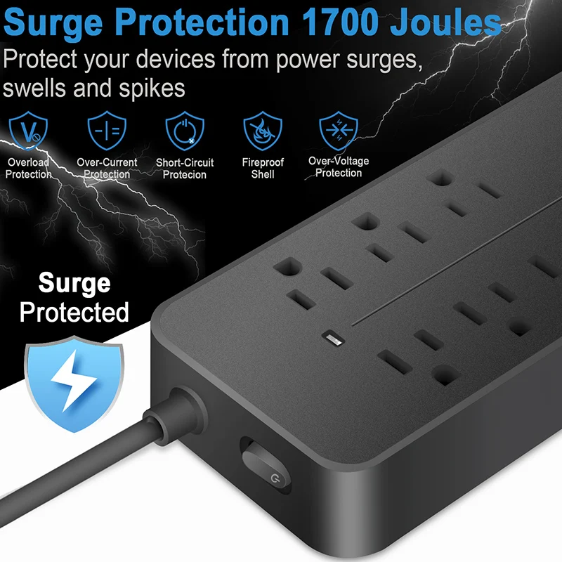 12in1 Power Multi Tap Universal Plug US Outlet Power Strip with 1.2m Extension Cord AC Type C USB Port Charge Electrical Socket