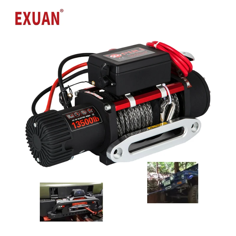 12v 6T Electric Winch ATV Recovery Winch 13500LBS Synthetic Rope with Remote Control for ATV Hoist Crane