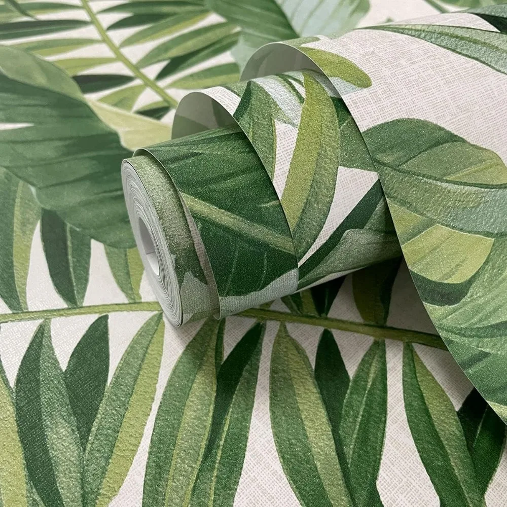 Palm Leaf Pattern Wallpaper in Green - Fresh and Lush Alfresco Style for Home Decor