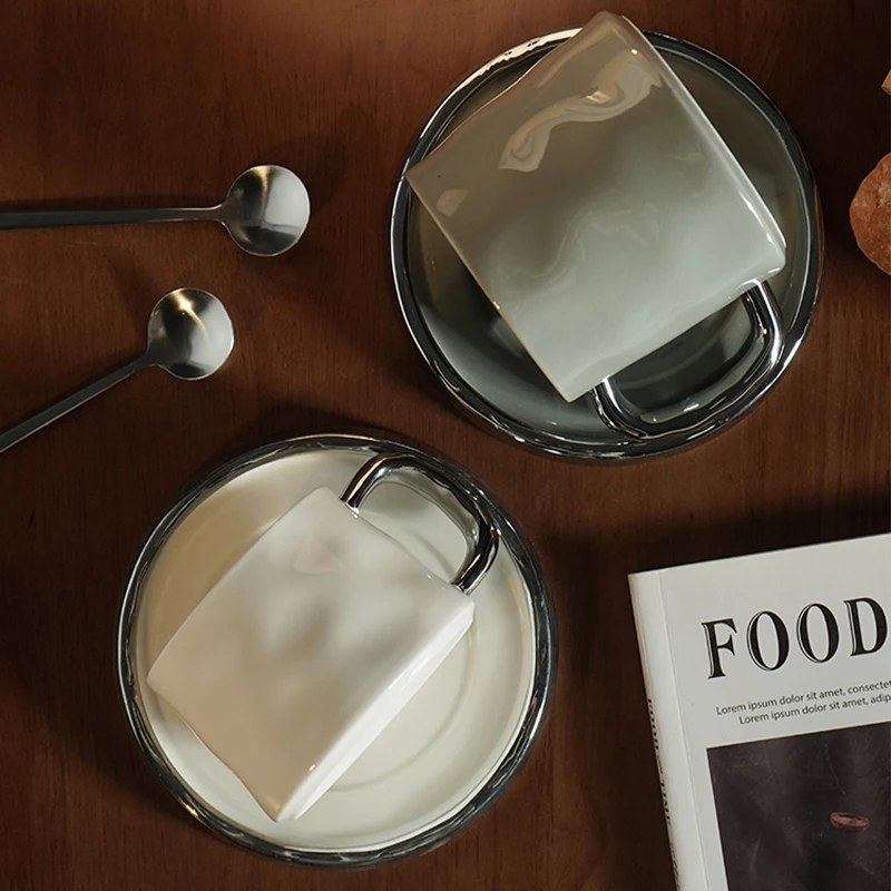 

Household Ceramic Cup Dish Sets Nordic New 250ml Exquisite High Aesthetic Afternoon Tea Mug with Scoop Splicing Couple Water Cup