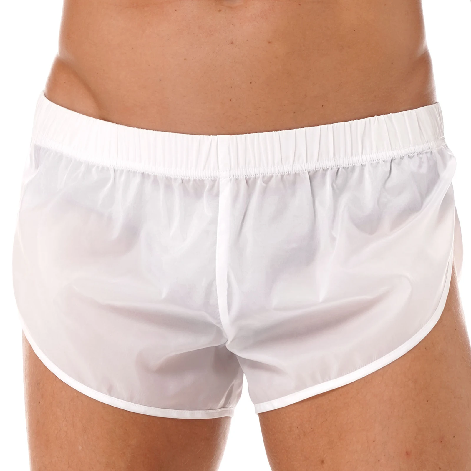 Swimwear Mens Lingerie Semi See-Through Boxers Shorts Sides Split Elastic Waistband Boxer Shorts Beachwear Male Swimming Trunks