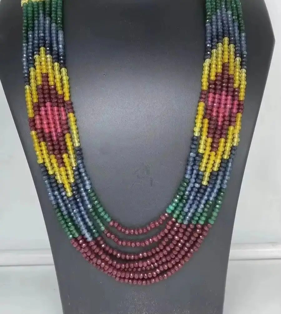 Multi Gemstone Beads 7 Lines Necklace round Faceted 4-5mm,Gemstone For Women's