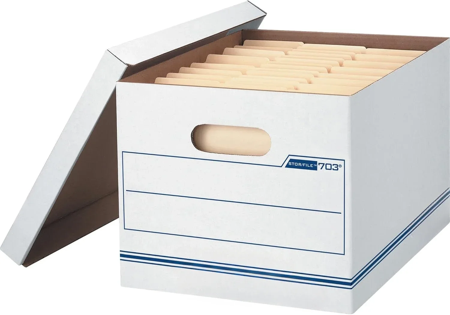 

4 Pack Basic File Storage Box, Standard Assembly, Lift Lid, Alphabetized/French, White/Blue