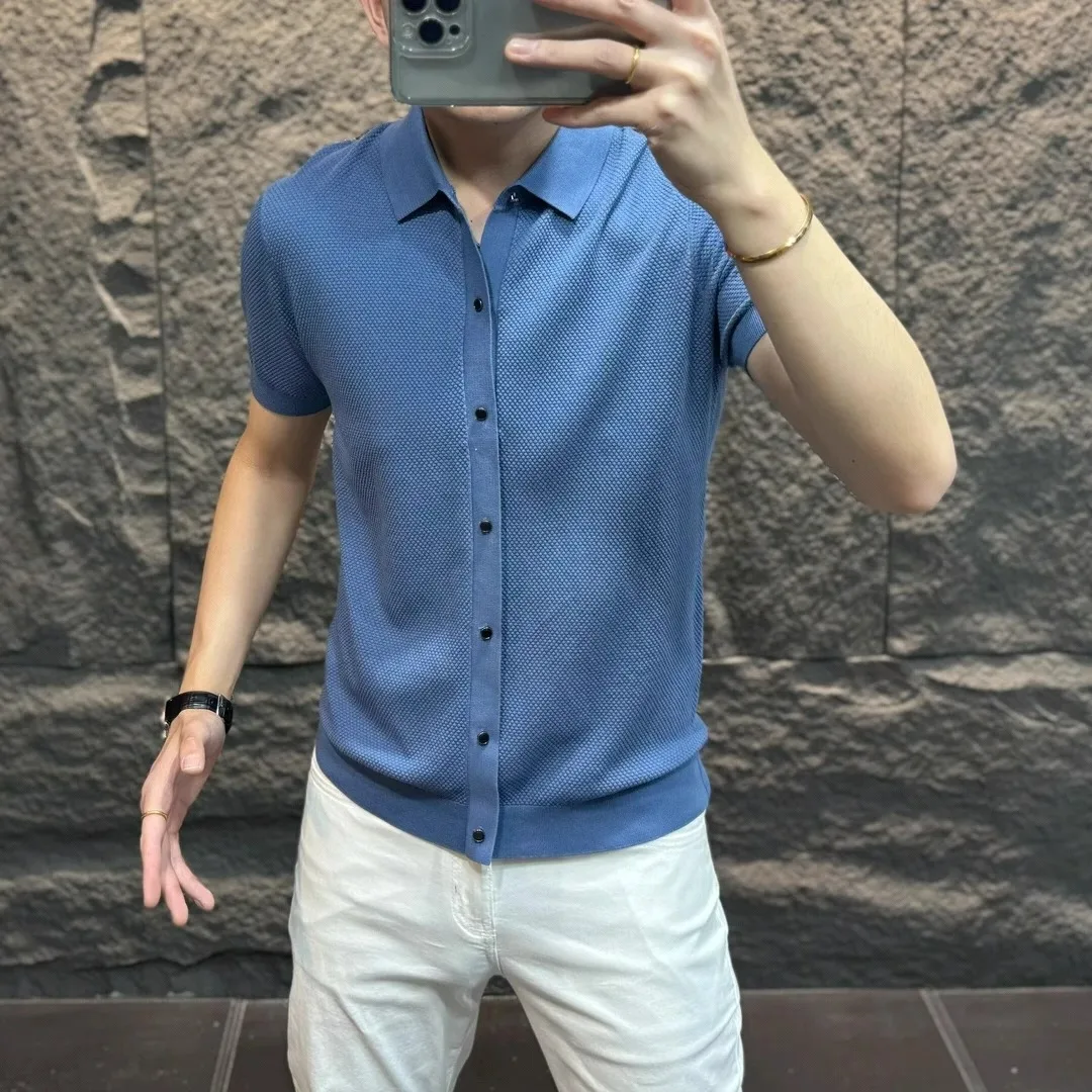 

Summer 2025 Men's irt Breathable Knitted ort Sve Slim Fit Luxury f Sve Youthful Sle Regular Sve Length