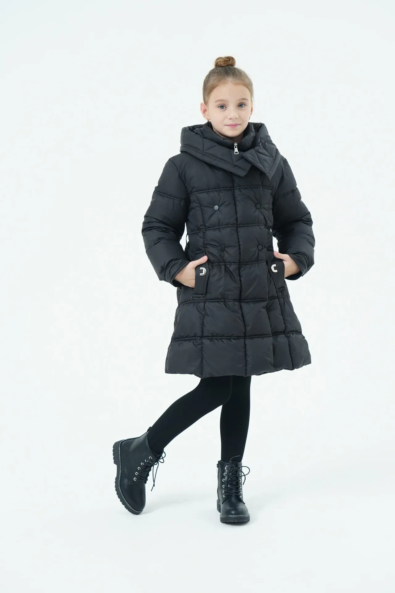 Mädchen Winter Langer Puffermantel mit Kapuze Doppelreihige Dicke Warme Gefütterte Jacke Junior Kinder Winddichte Schule Oberbekleidung 6-14 Jahre – Detail 19