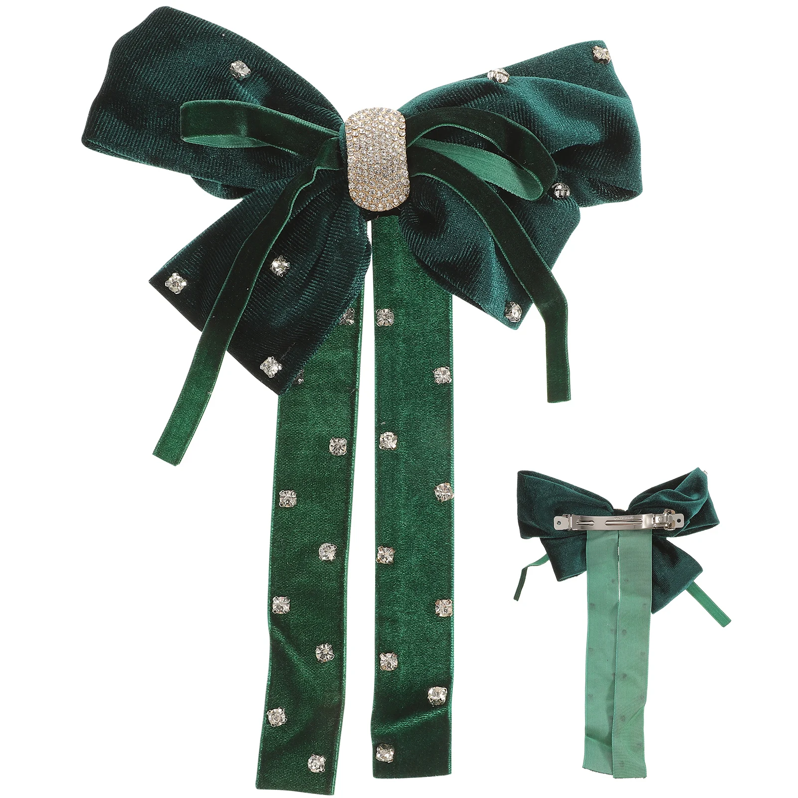 

Women Rhinestone Hair Clip Wedding Accessories Ribbon Bows Clips Green Fabric Miss