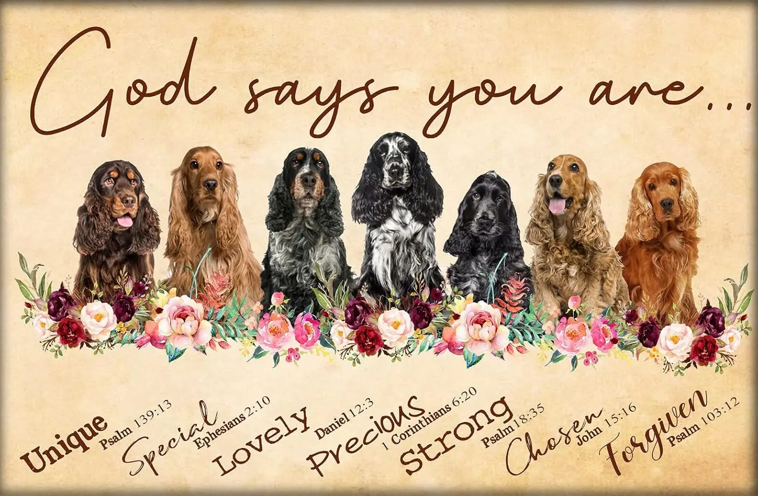 1w, Cocker Spaniel amantes de los perros Dios dice que eres único especial encantador cartel de decoración arte de la pared decoración cartel de Metal es, Tinsigneua