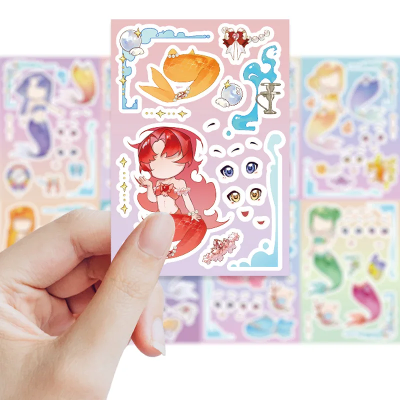 

8/16sheets Cute Puzzle Stickers Make a Face Sticker Kids Toy Kawaii Mermaid Decals Gift Waterproof Decoration Girl Graffiti Toy