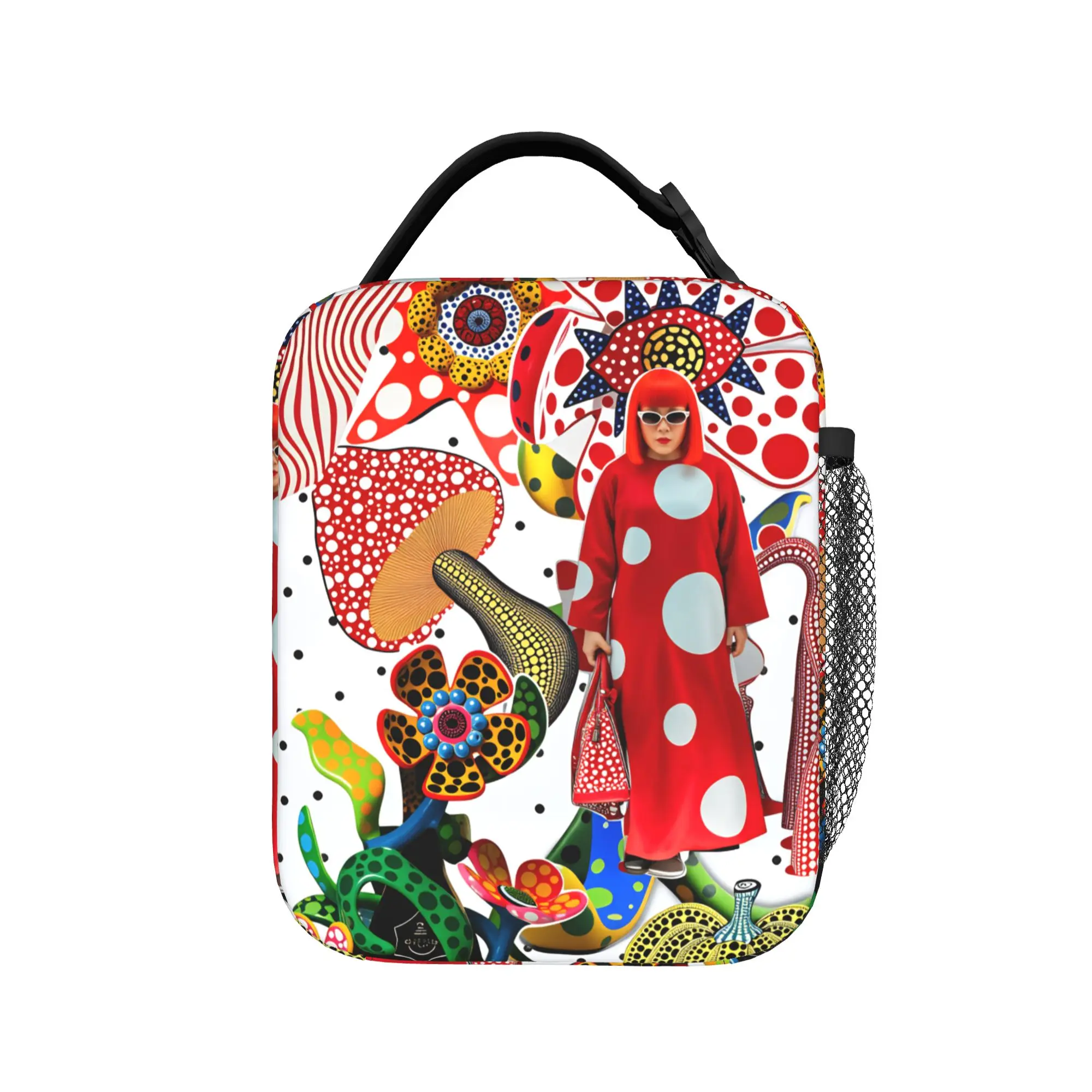 Yayoi Kusama Abstract Face Lunch Bag Japanese Artist Office Lunch Box For Girl Boy Retro Thermal Lunch Bags Oxford Cooler Bag