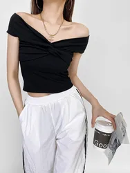 Spring and autumn new fashion chest around a line collar short sleeve slim stretch solid color base shirt