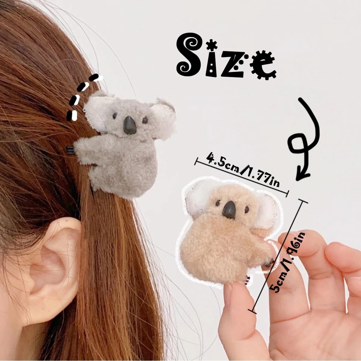 2PCS Koala Clip Cute Hair Clips Fuzzy Hair Clips Plush Hair Jaw Clips Non Slip Koala Hugger Koala Hair Accessories for Girls