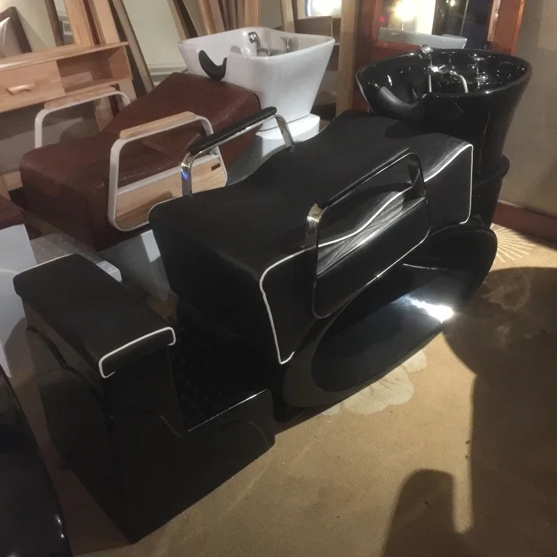 

Half Lying Shampoo Chair High-Grade Hair Saloon Dedicated FRP Punch Ceramic Basin Shampoo Chair with Water Heater