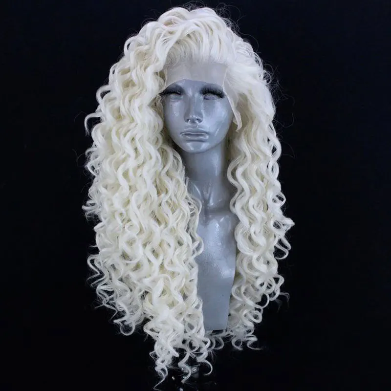 Bombshell Synthetic Lace Front Wig White Loose Kinky Curly Heat Resistant Fiber Hair Natural Hairlin Free Parting For Women Wigs